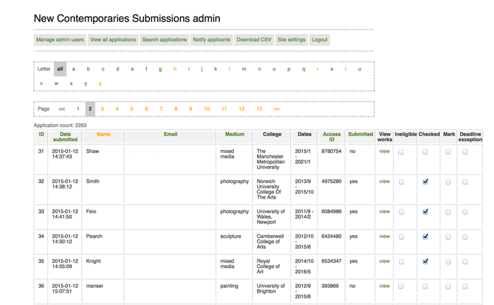 2010 New Contemporaries submissions site admin