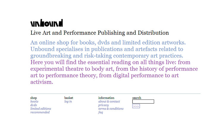 Home page for Unbound Live Art Development Agency's ecommerce site built by Platform3