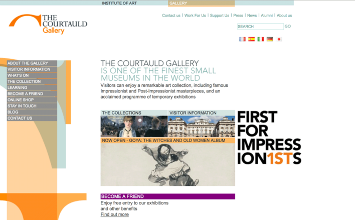 Courtauld Institute of Art Gallery landing page built by Platform3 in 2007