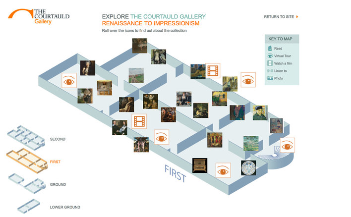 First floor of the Courtauld Gallery's interactive map built by Platform3 in 2010 First floor of the Courtauld Gallery's interactive map built by Platform3 in 2010
