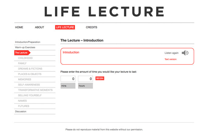 Lifelecture was designed and built for Live Art Development Agency