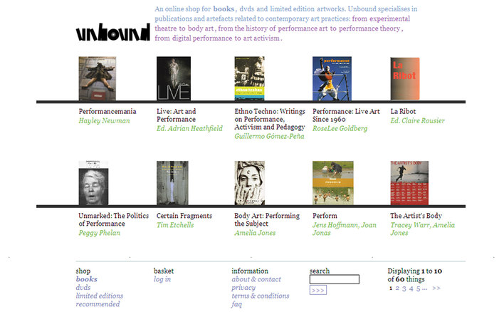 List page for Unbound Live Art Development Agency's ecommerce site built by Platform3